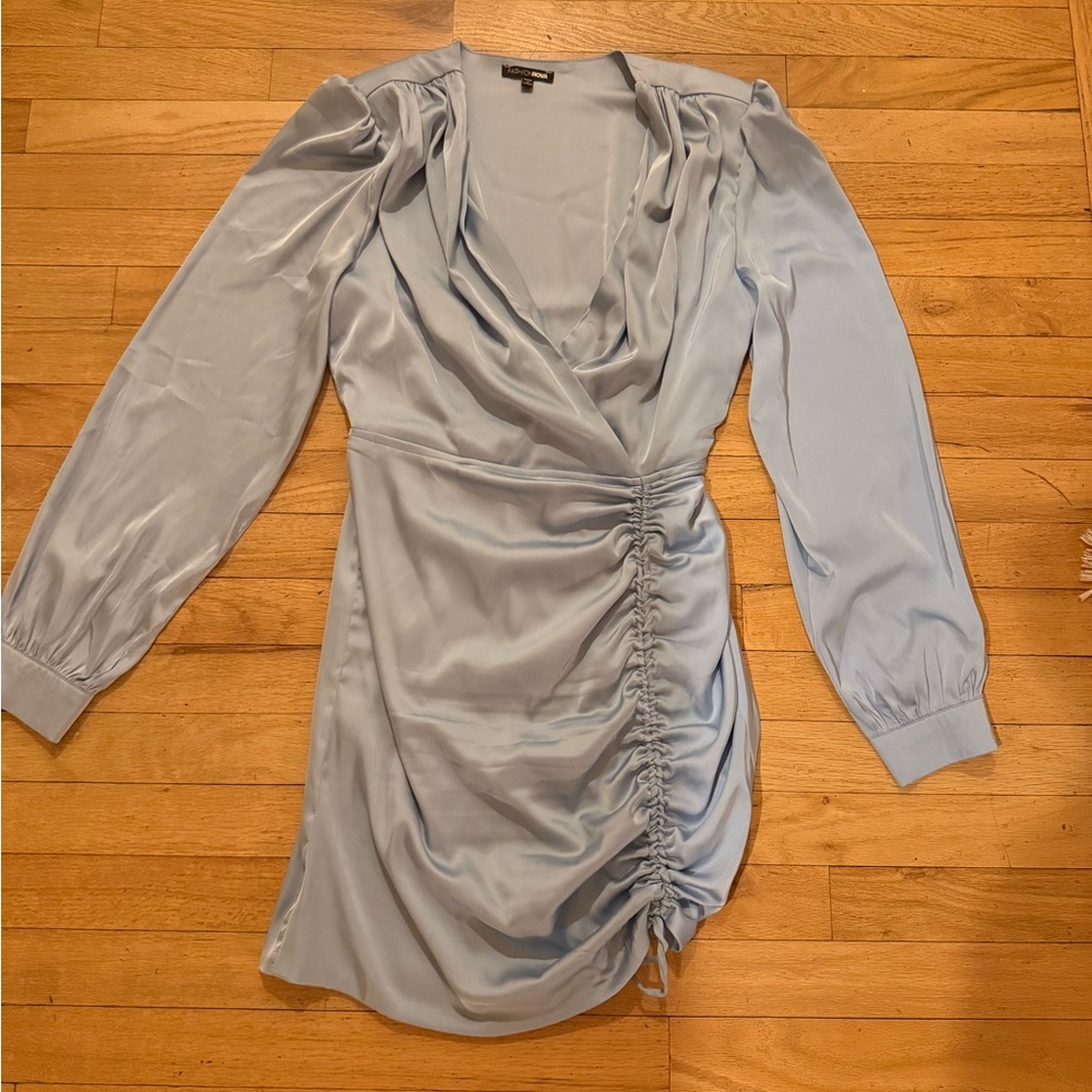 Fashion Nova Light Blue Satin Dress